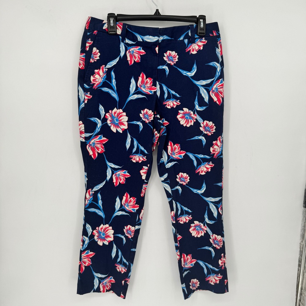 Lands End Womens Mid Rise Straight Leg Chino Crop Pants Deep Sea Floral Size 10